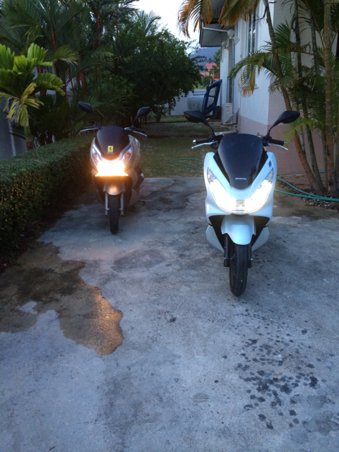 Both bikes with lights on (non scientific comparison!) Bikes were on centre stands so the engines were on meaning these are